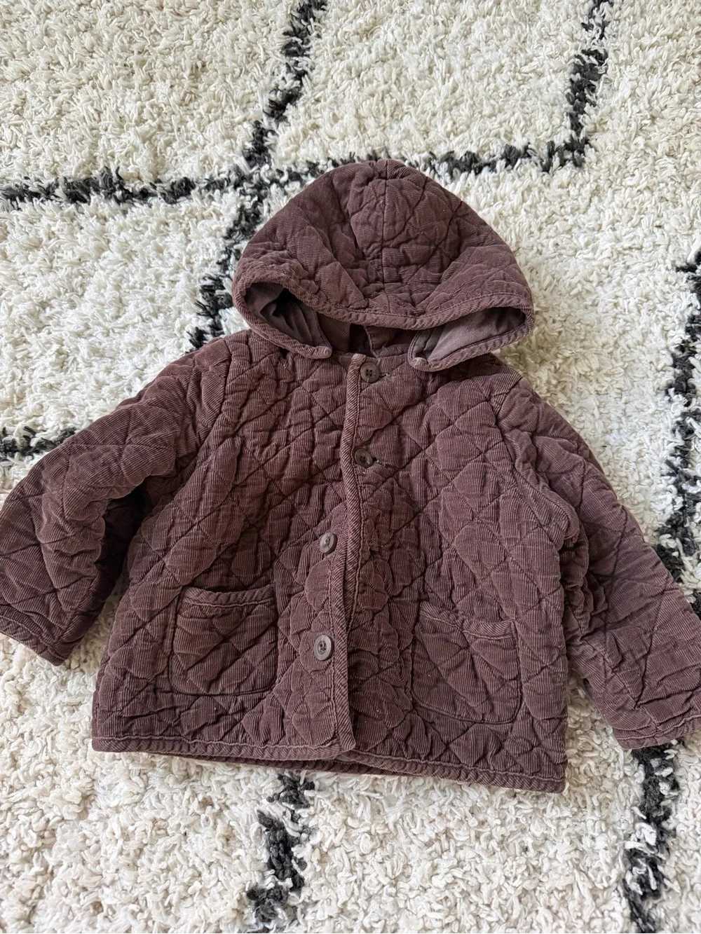 First Impressions Quilted Hooded Jacket in Dusty Mauve 18month